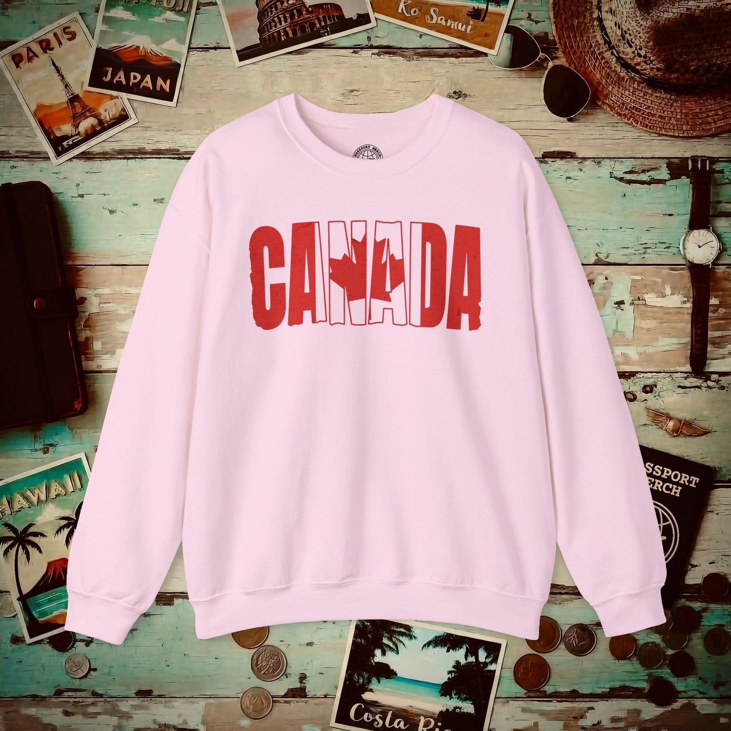Vintage Canada Patriotism Letter Flag Crewneck Light Pink / S