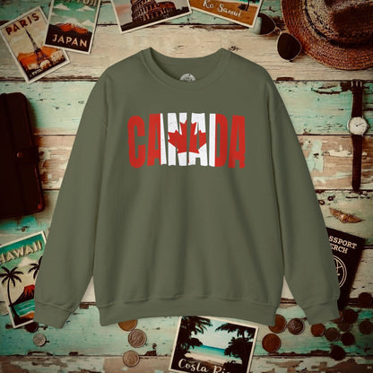 Vintage Canada Patriotism Letter Flag Crewneck Military Green / S