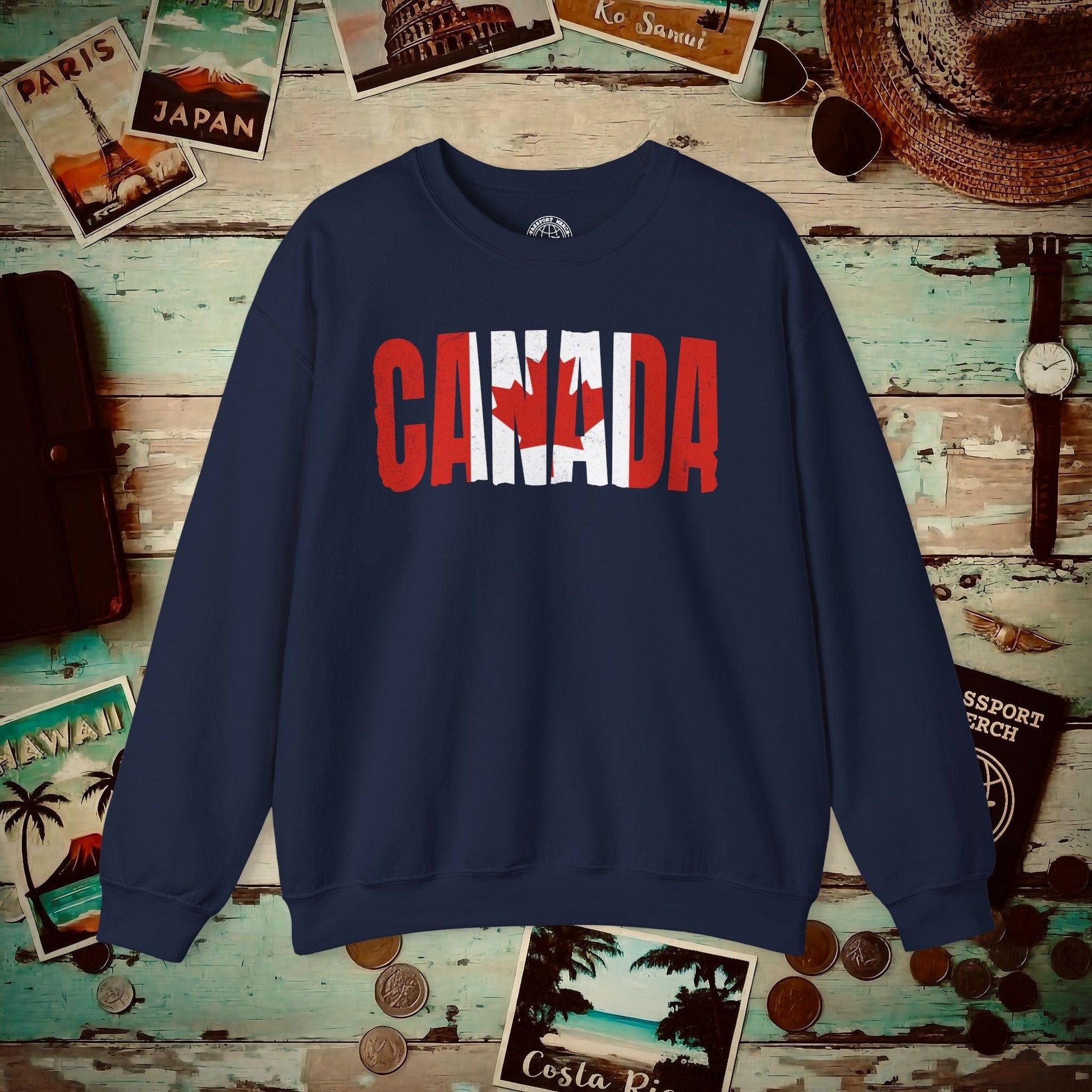 Vintage Canada Patriotism Letter Flag Crewneck Navy / S