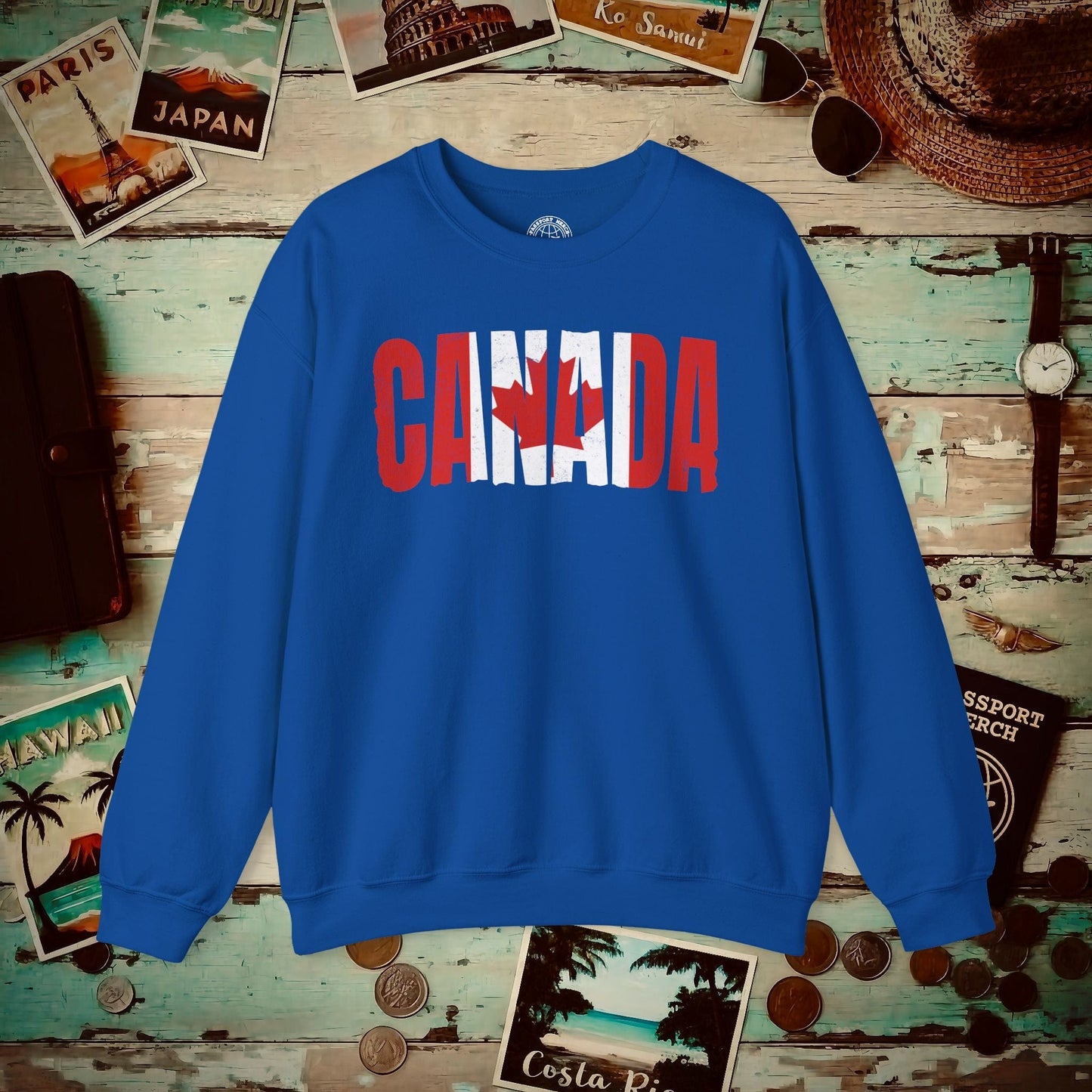 Vintage Canada Patriotism Letter Flag Crewneck Royal / S