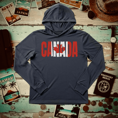 Vintage Canada Patriotism Letter Flag Hooded Long Sleeve Heather Navy / XS