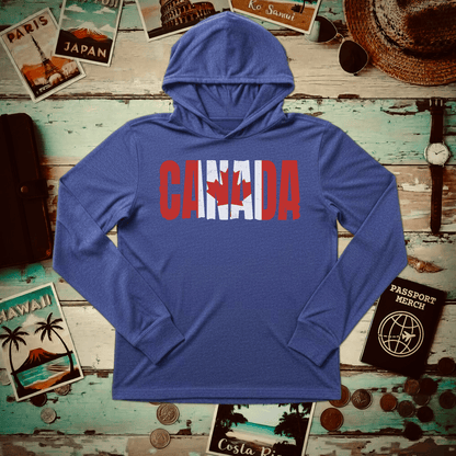 Vintage Canada Patriotism Letter Flag Hooded Long Sleeve Heather True Royal / XS