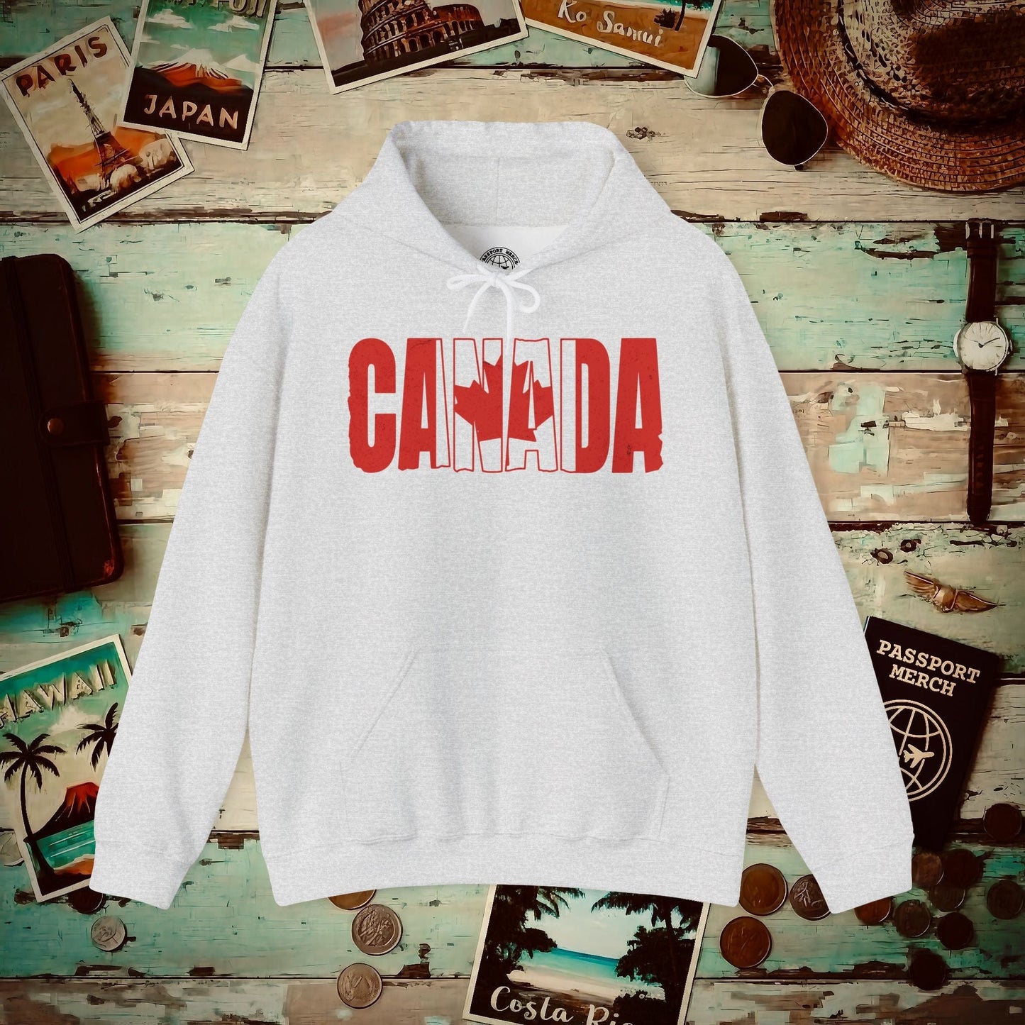 Vintage Canada Patriotism Letter Flag Hoodie Ash / S