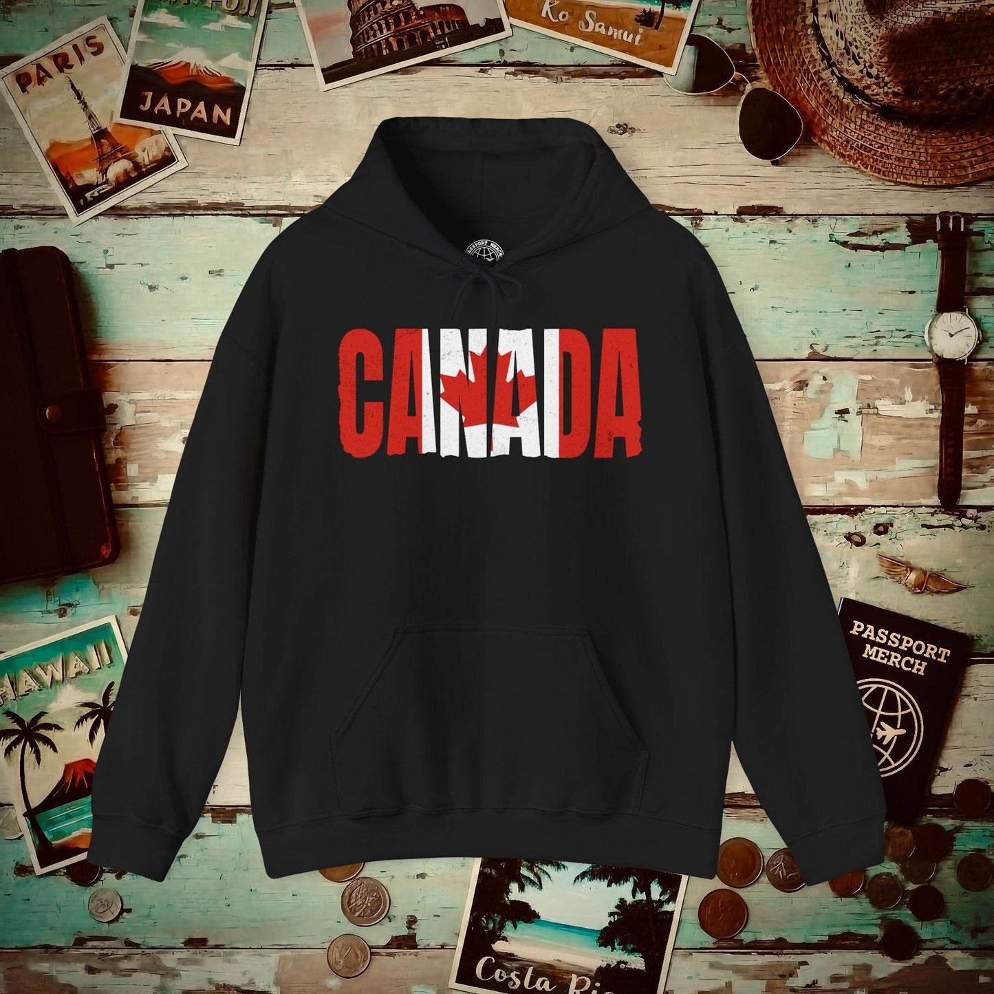 Vintage Canada Patriotism Letter Flag Hoodie Black / S