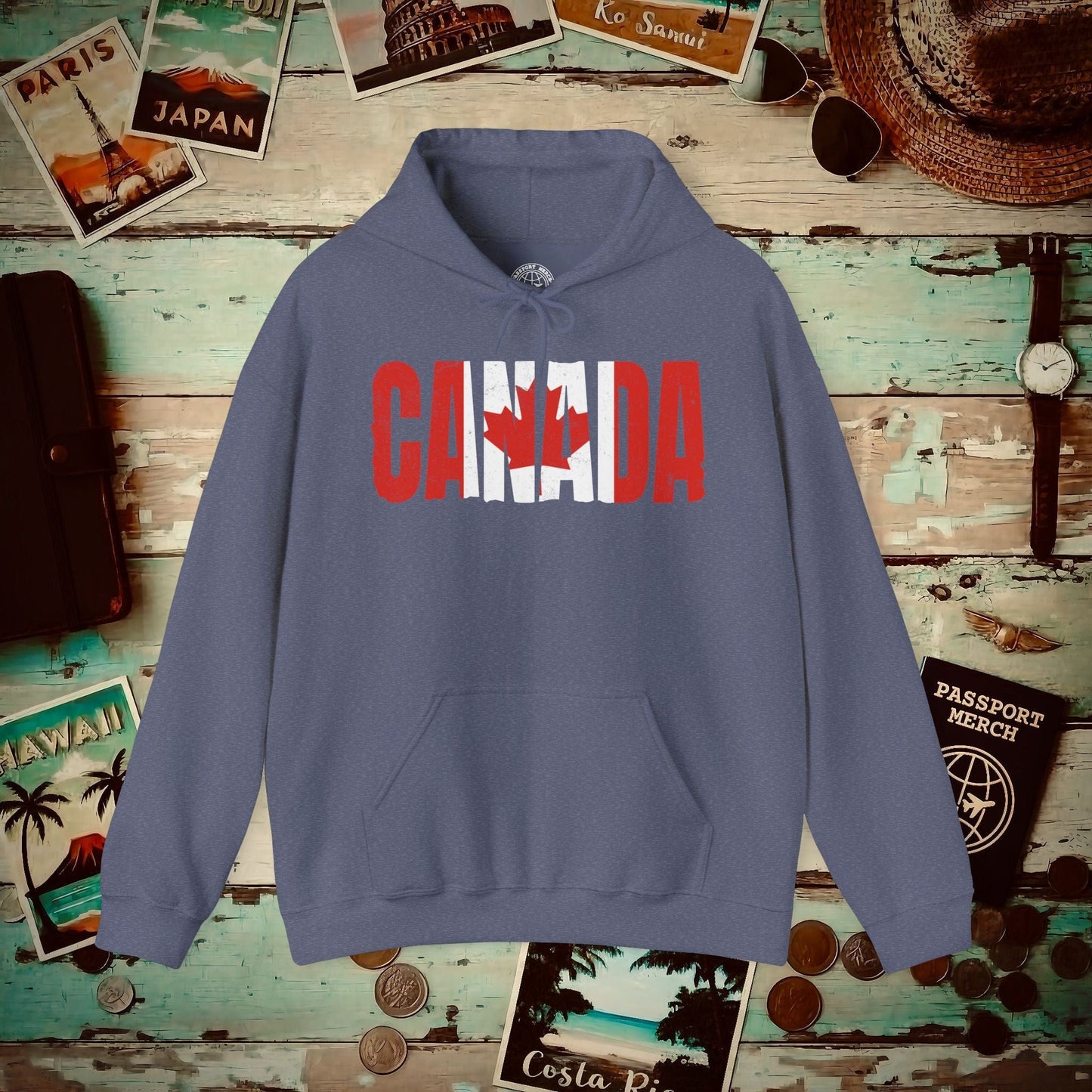 Vintage Canada Patriotism Letter Flag Hoodie Heather Navy / S