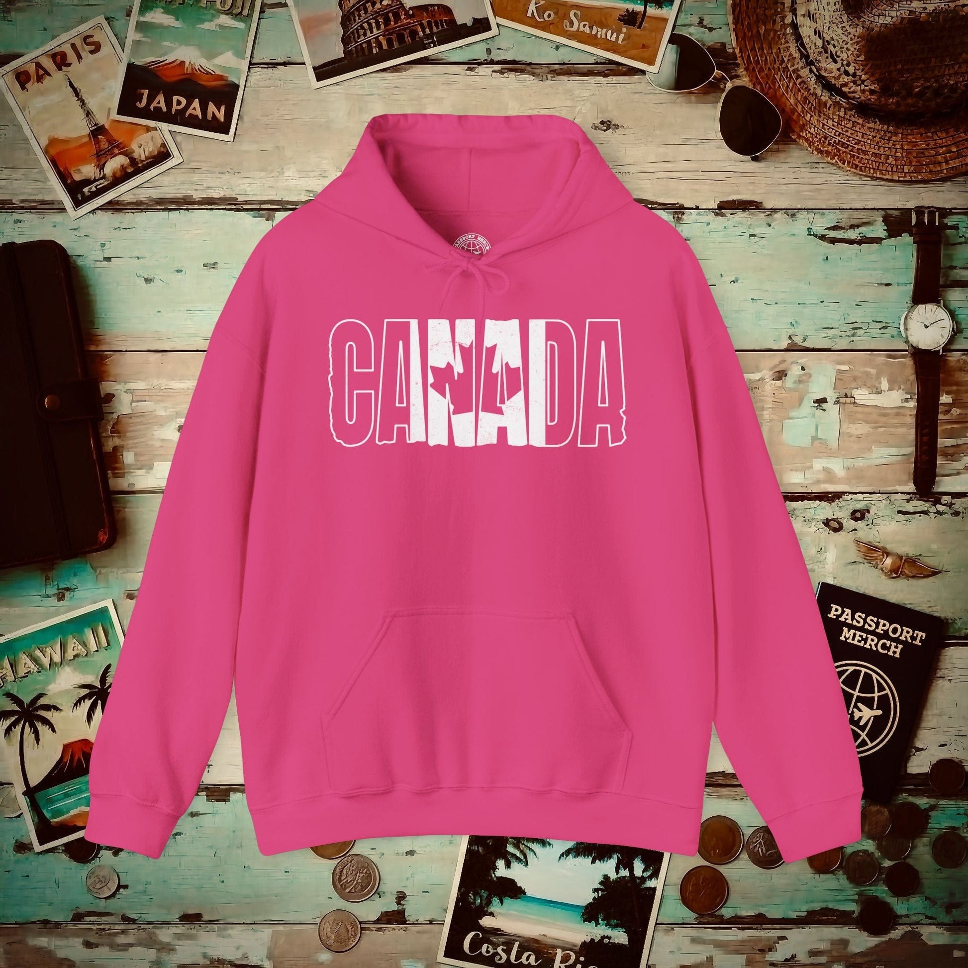 Vintage Canada Patriotism Letter Flag Hoodie Heliconia / S
