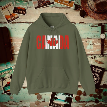 Vintage Canada Patriotism Letter Flag Hoodie Military Green / S