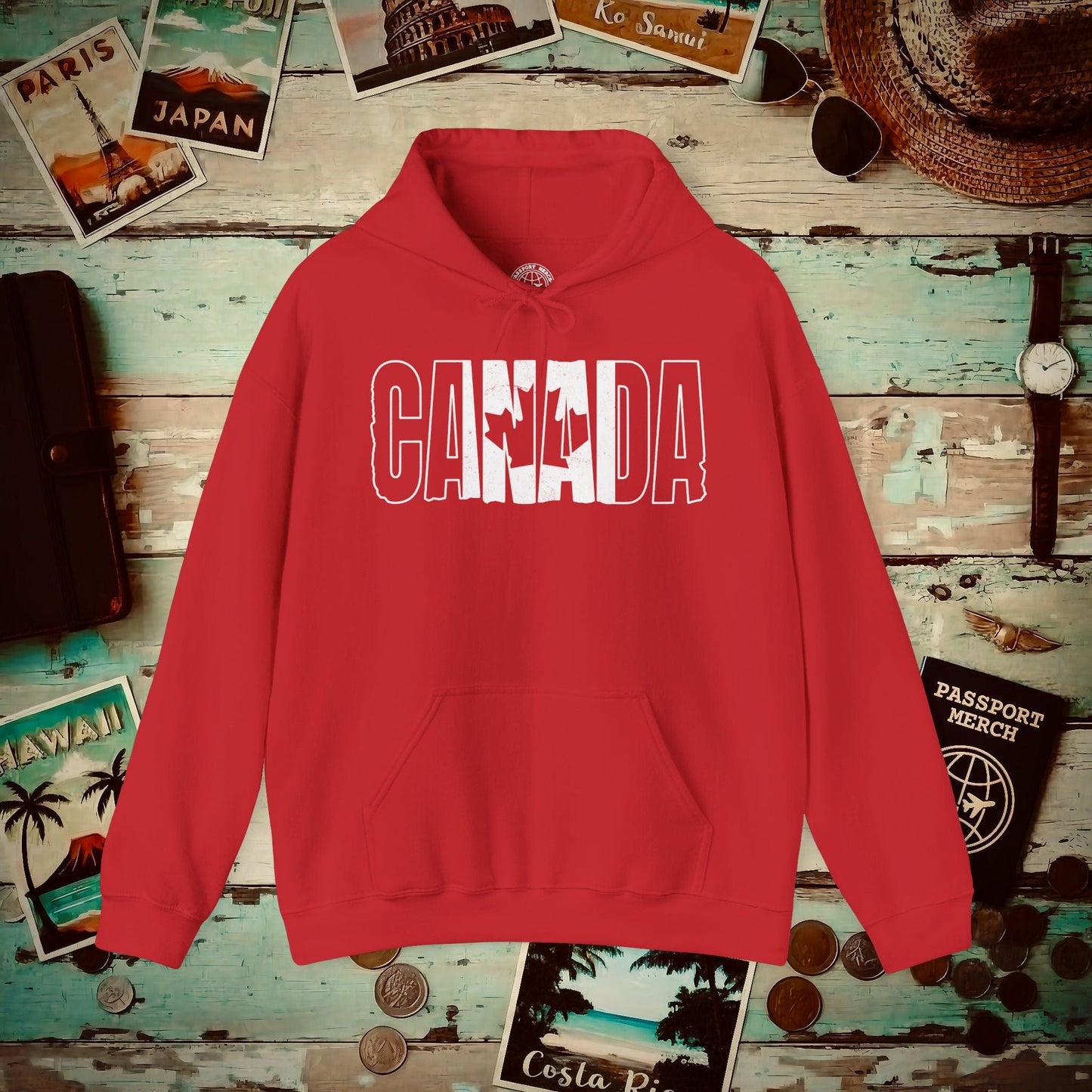 Vintage Canada Patriotism Letter Flag Hoodie Red / S
