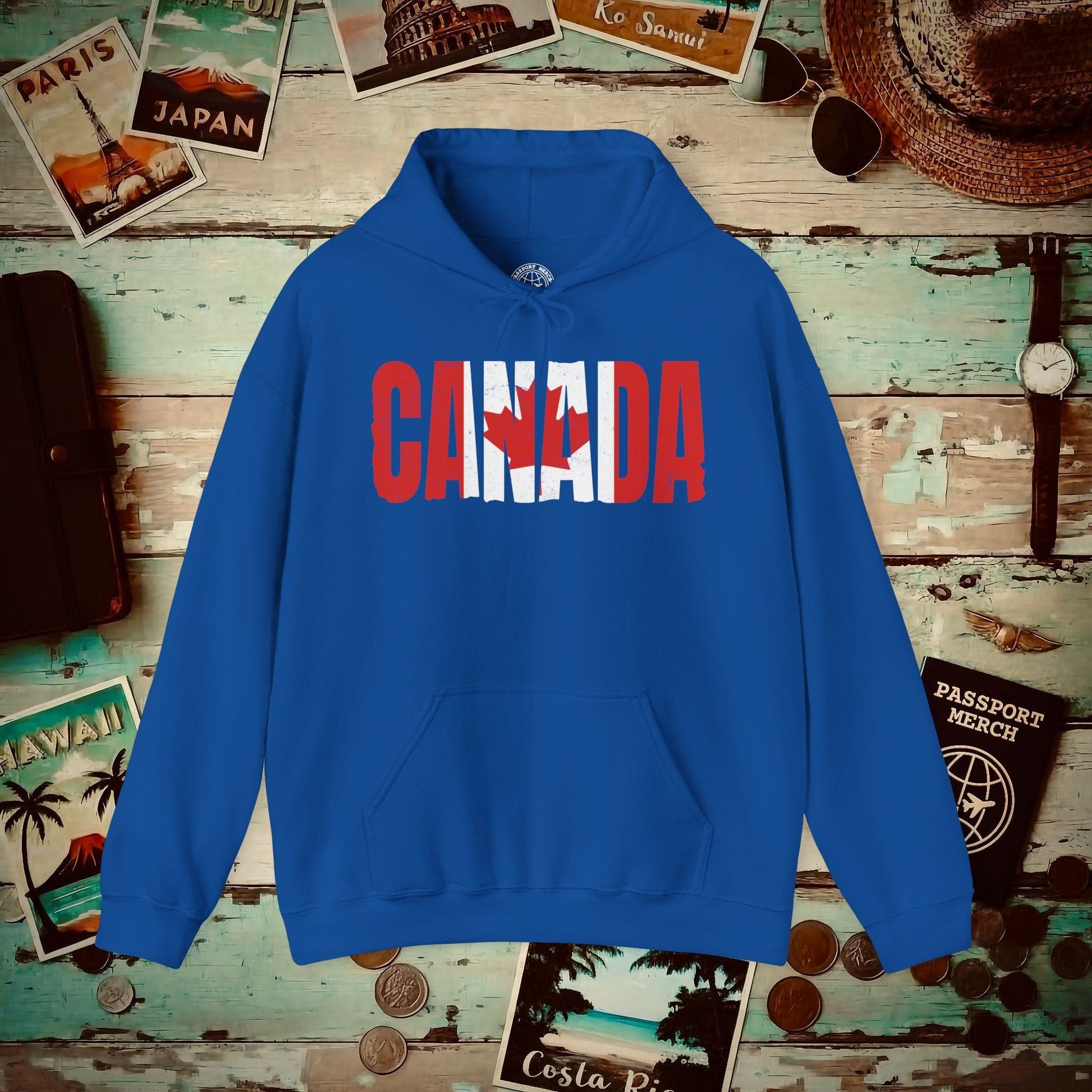 Vintage Canada Patriotism Letter Flag Hoodie Royal / S