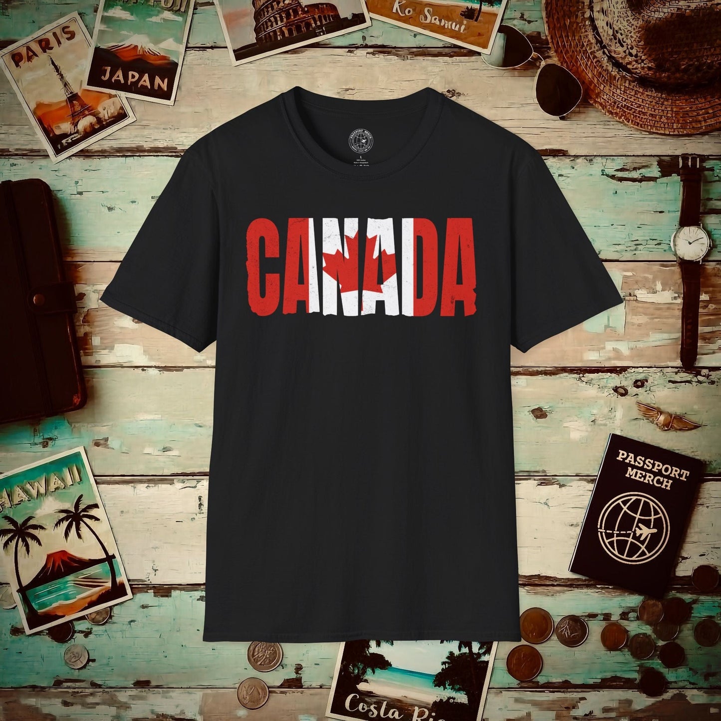Vintage Canada Patriotism Letter Flag T-Shirt Black / S