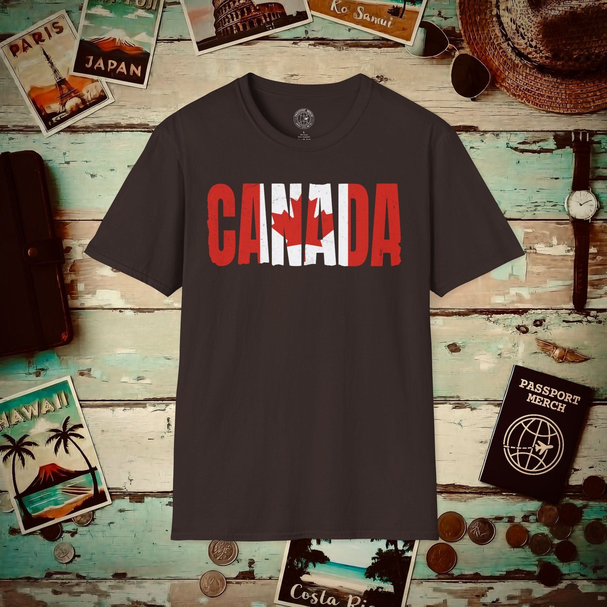Vintage Canada Patriotism Letter Flag T-Shirt Dark Chocolate / S