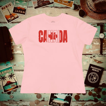 Vintage Canada Patriotism Letter Flag, Womens Fit T-Shirt Pink / S