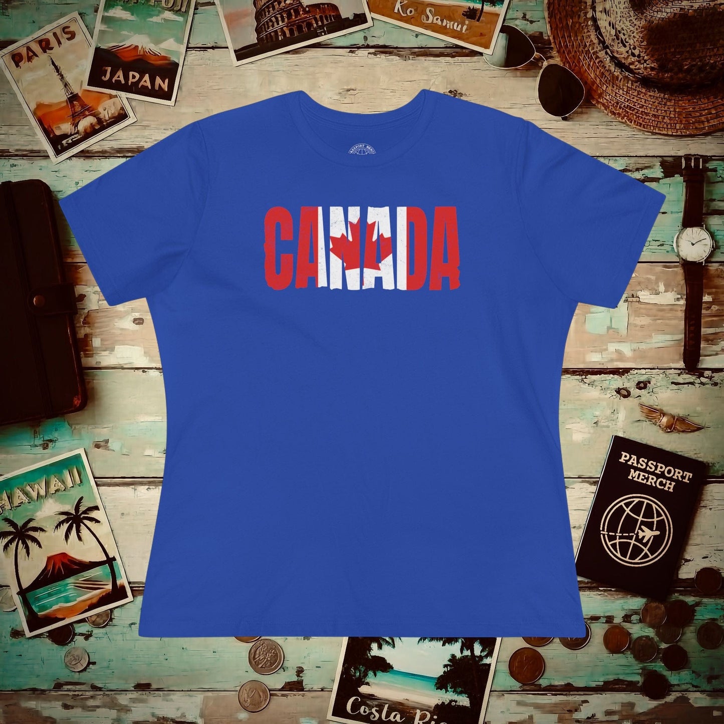 Vintage Canada Patriotism Letter Flag, Womens Fit T-Shirt True Royal / S