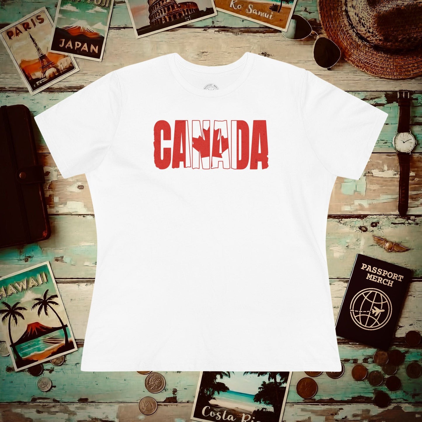 Vintage Canada Patriotism Letter Flag, Womens Fit T-Shirt White / S