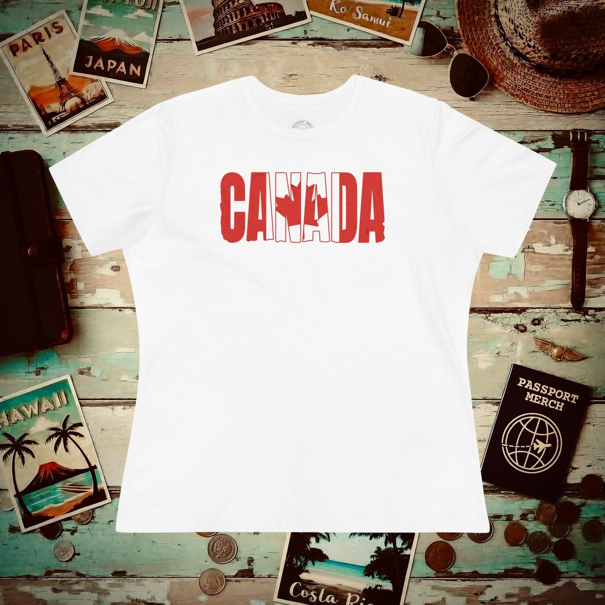 Vintage Canada Patriotism Letter Flag, Womens Fit T-Shirt White / S