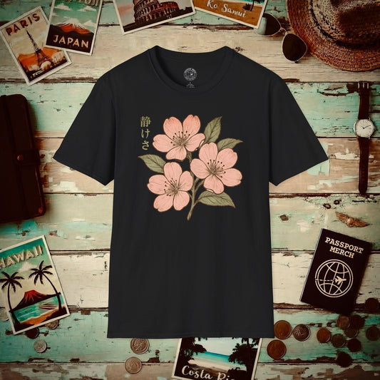 Vintage Cherry Blossom Shizukesa (Serenity), Japan T-Shirt Black / S