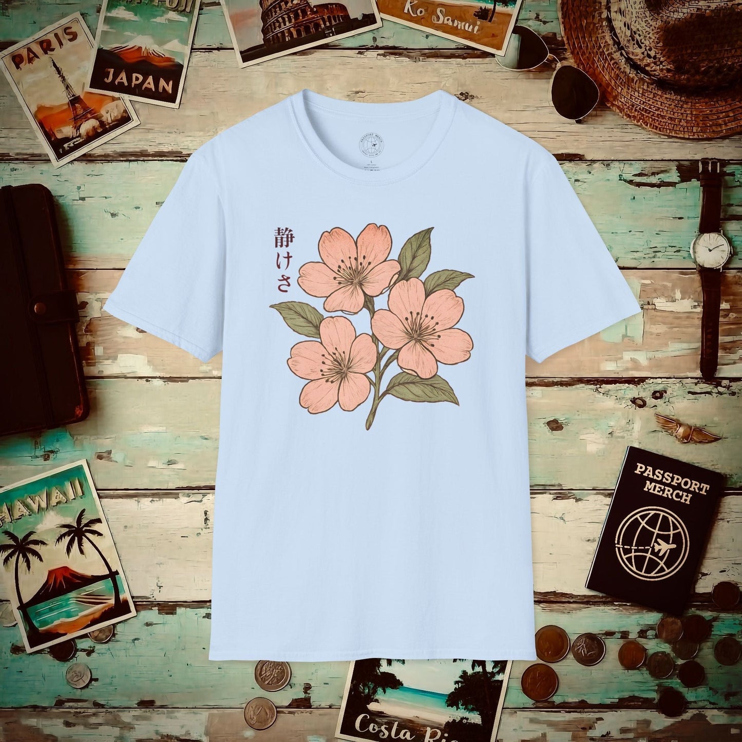Vintage Cherry Blossom Shizukesa (Serenity), Japan T-Shirt Light Blue / S