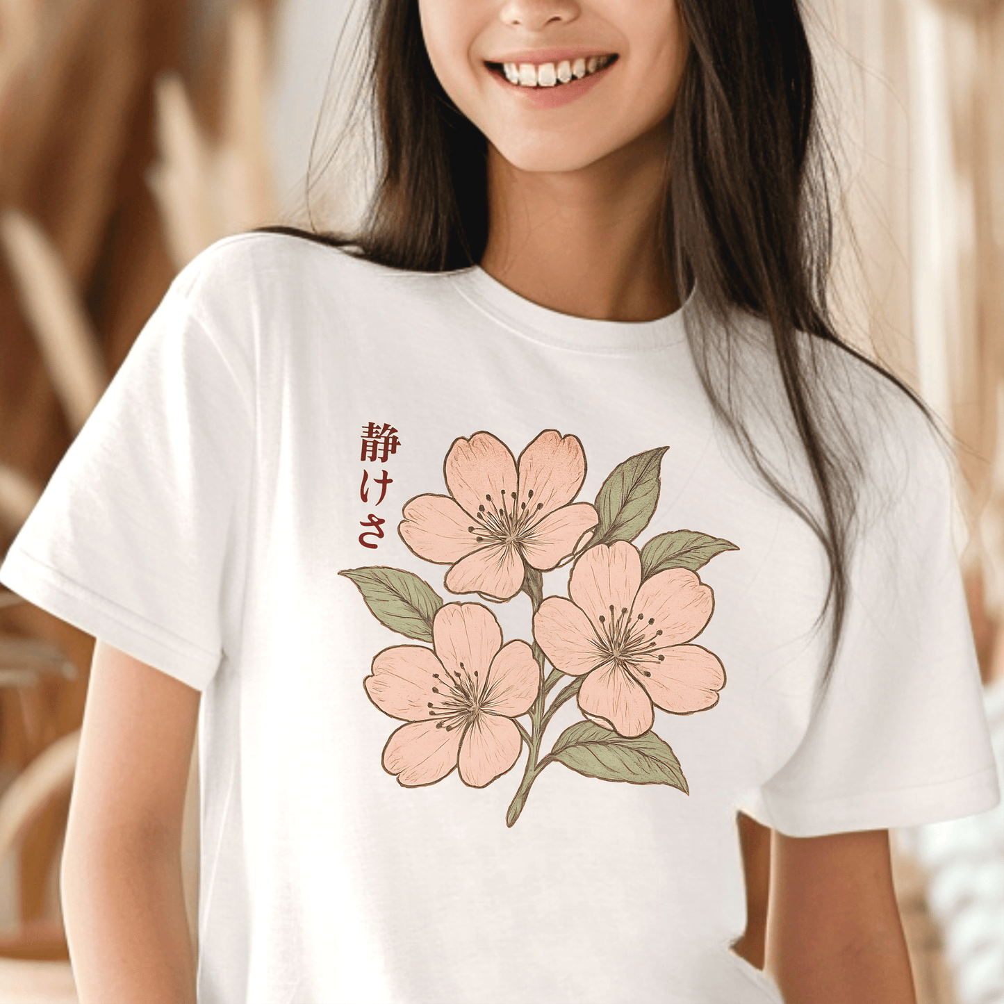 Vintage Cherry Blossom Shizukesa (Serenity), Japan T-Shirt White / S