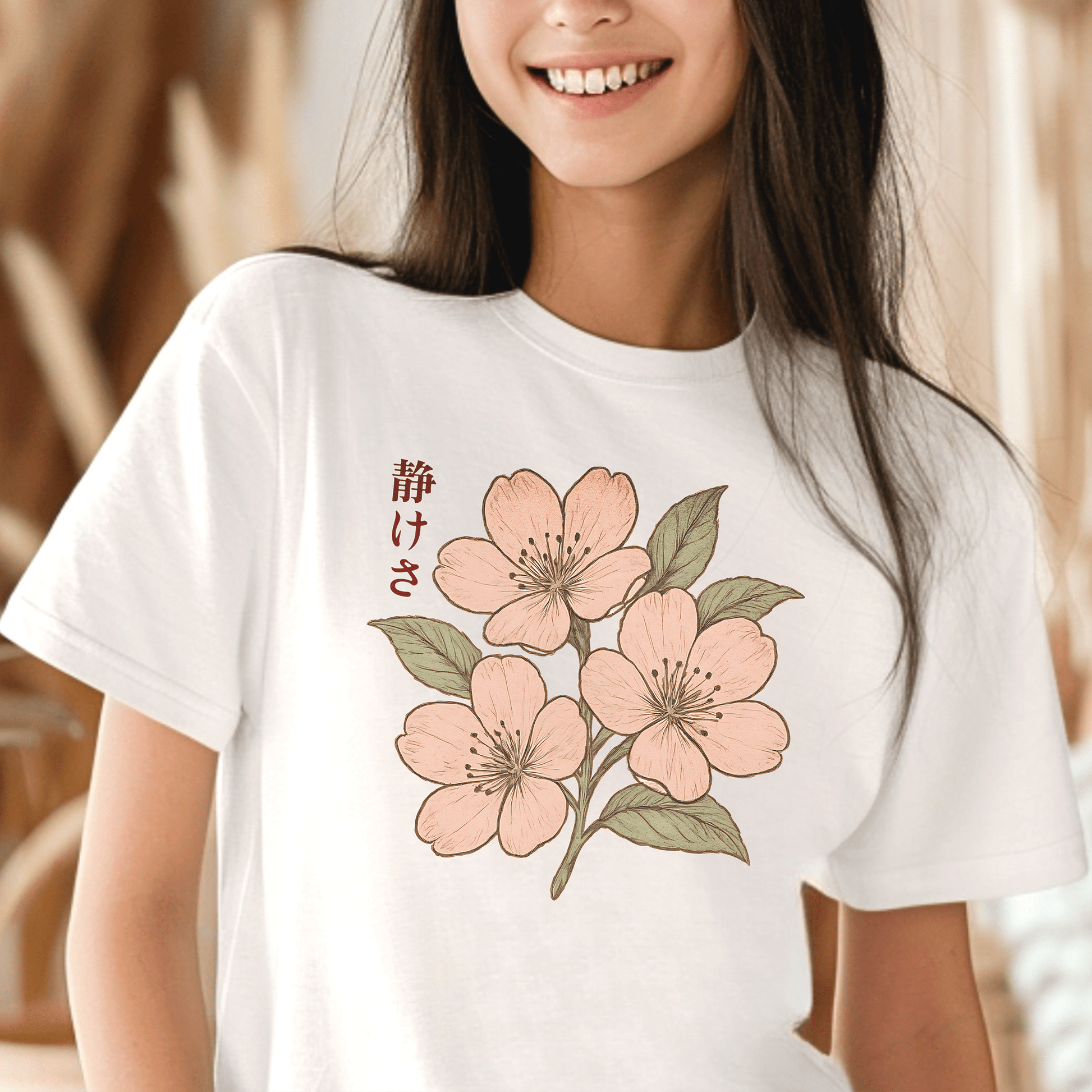 Vintage Cherry Blossom Shizukesa (Serenity), Japan T-Shirt White / S