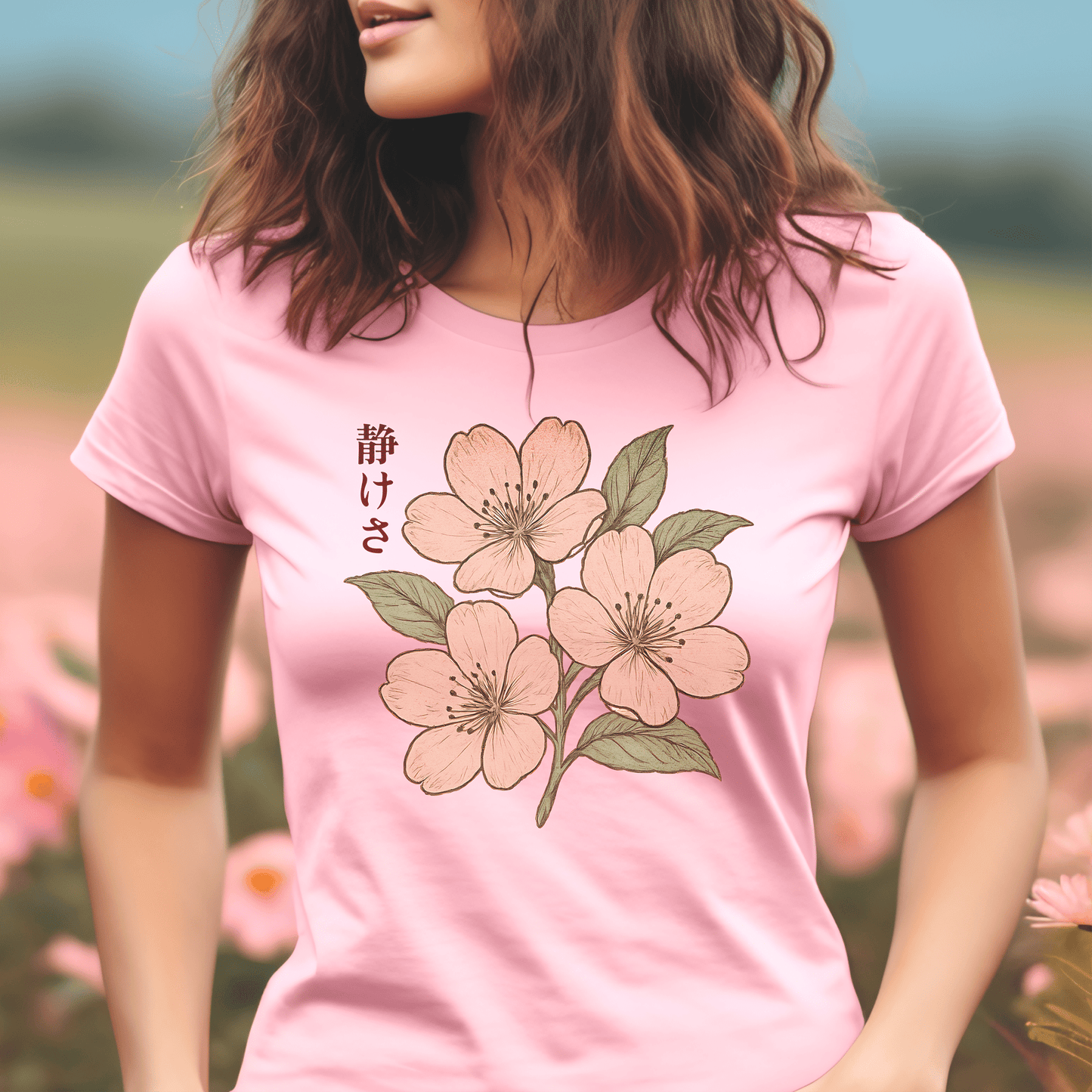 Vintage Cherry Blossom Shizukesa (Serenity), Japan, Womens Fit T-Shirt Pink / S