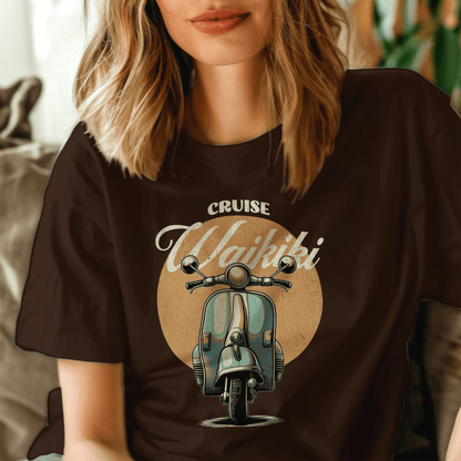 Vintage Cruise Waikiki Moped, Hawaii T-Shirt Dark Chocolate / S