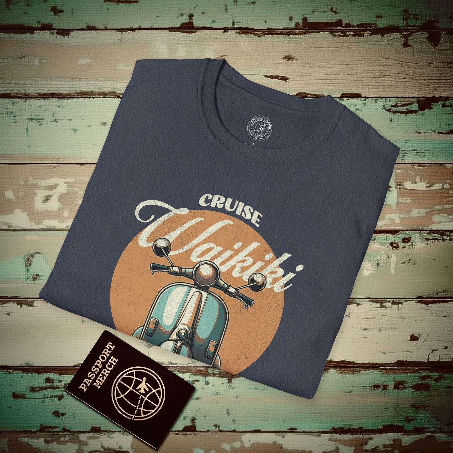 Vintage Cruise Waikiki Moped, Hawaii T-Shirt Heather Navy / S