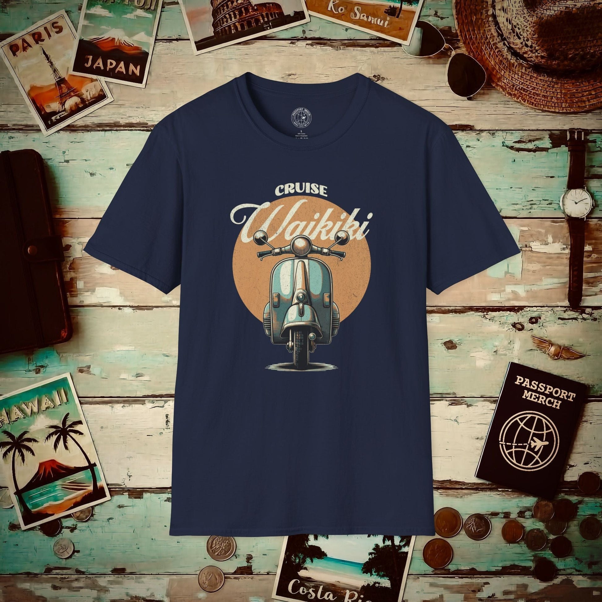 Vintage Cruise Waikiki Moped, Hawaii T-Shirt Navy / S