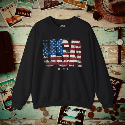Vintage Distressed USA Letter Flag Crewneck Black / S