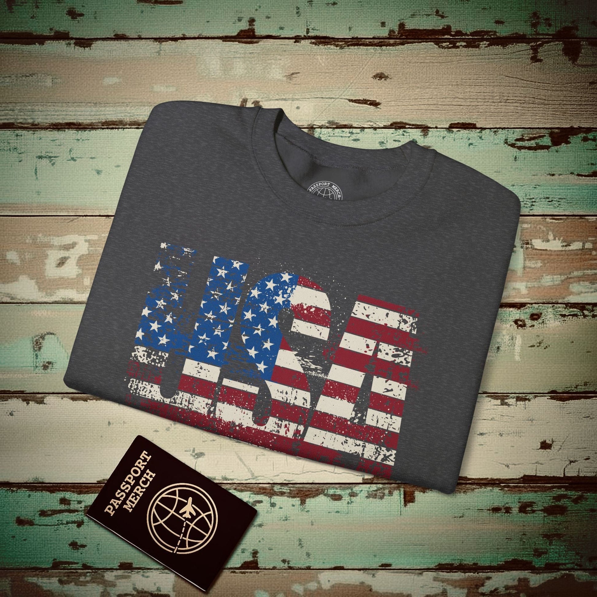 Vintage Distressed USA Letter Flag Crewneck Dark Heather / S