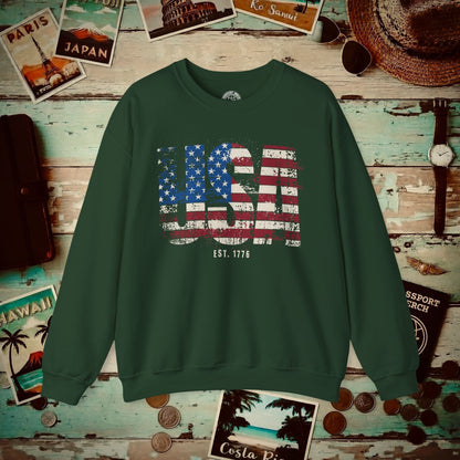 Vintage Distressed USA Letter Flag Crewneck Forest Green / S