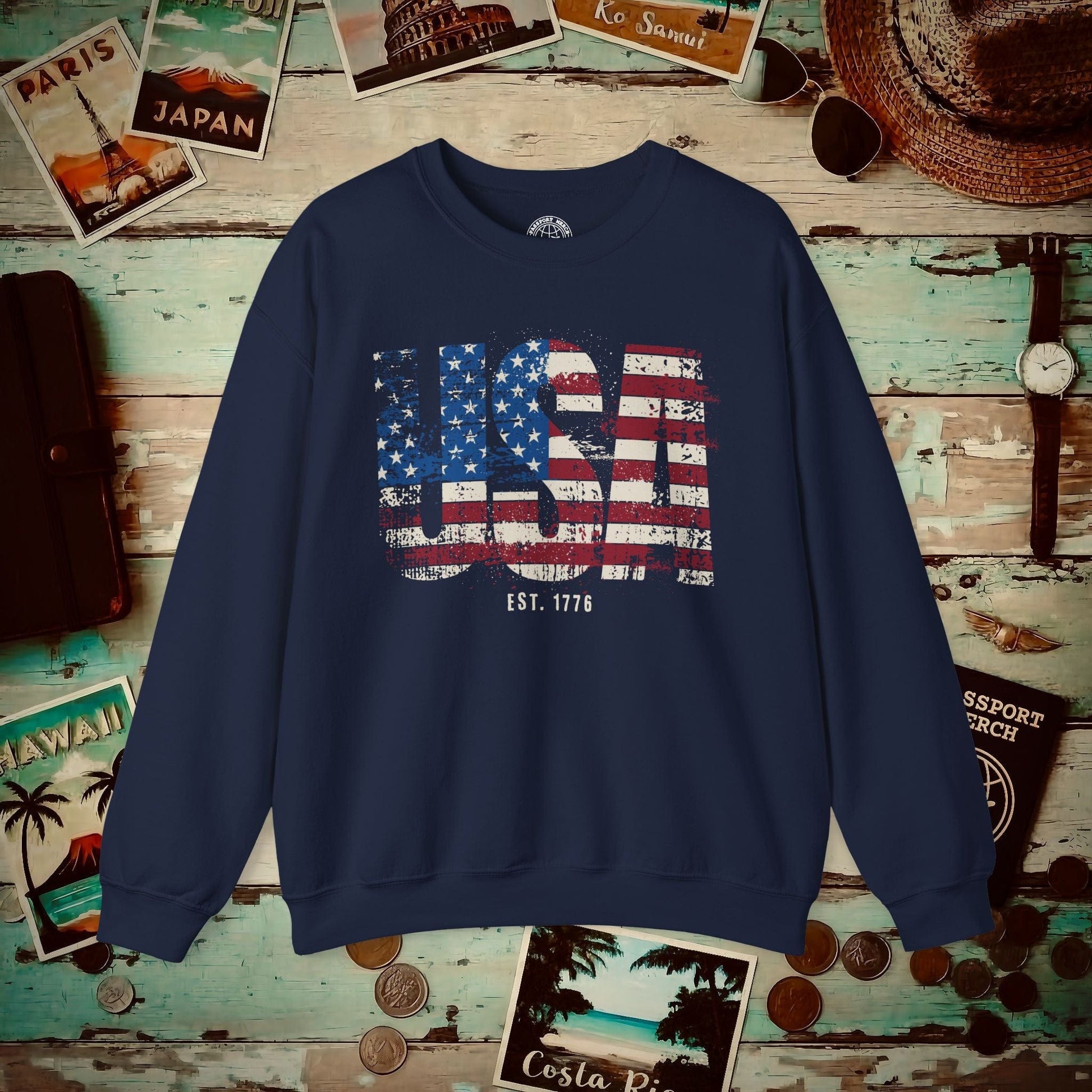 Vintage Distressed USA Letter Flag Crewneck Navy / S