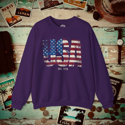 Vintage Distressed USA Letter Flag Crewneck Purple / S