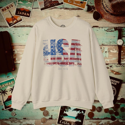 Vintage Distressed USA Letter Flag Crewneck Sand / S
