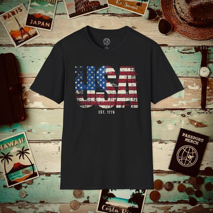 Vintage Distressed USA Letter Flag T-Shirt Black / S