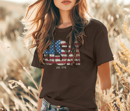 Vintage Distressed USA Letter Flag T-Shirt Dark Chocolate / S