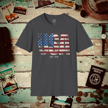 Vintage Distressed USA Letter Flag T-Shirt Dark Heather / S
