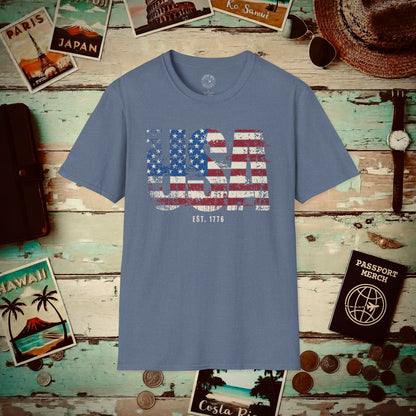 Vintage Distressed USA Letter Flag T-Shirt Heather Indigo / S
