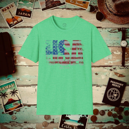 Vintage Distressed USA Letter Flag T-Shirt Heather Irish Green / S