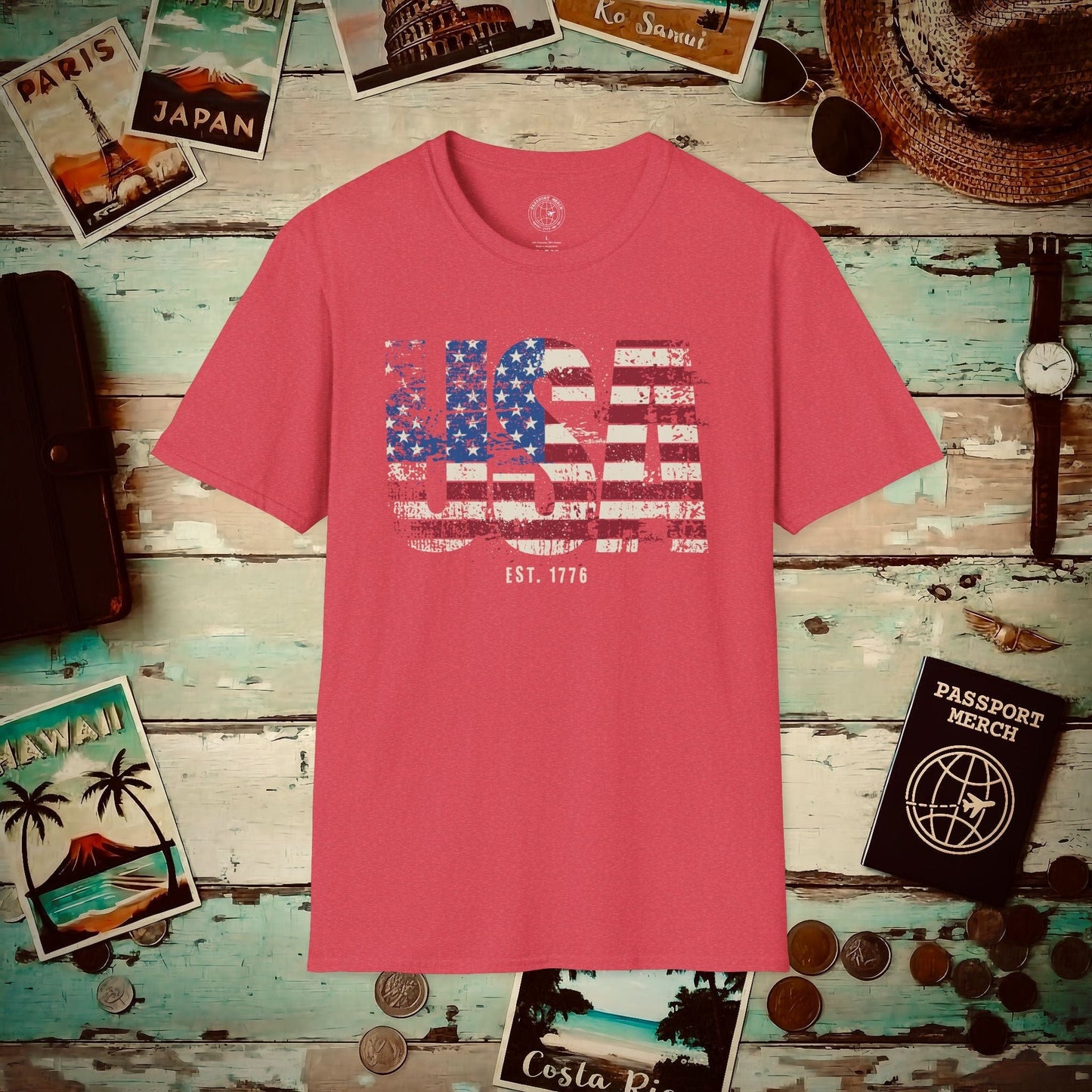 Vintage Distressed USA Letter Flag T-Shirt Heather Red / S