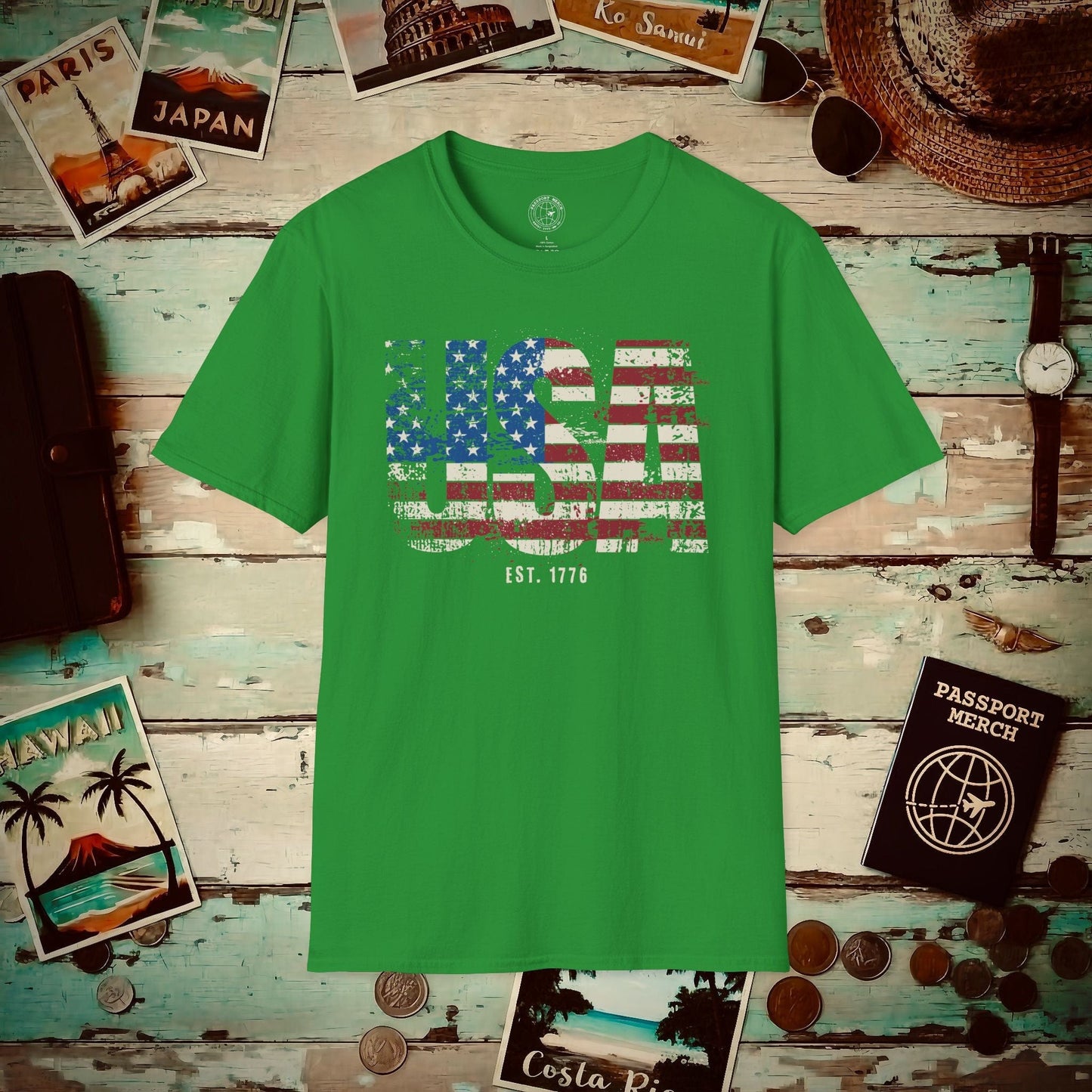 Vintage Distressed USA Letter Flag T-Shirt Irish Green / S