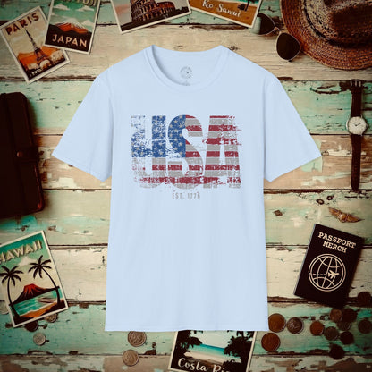 Vintage Distressed USA Letter Flag T-Shirt Light Blue / S