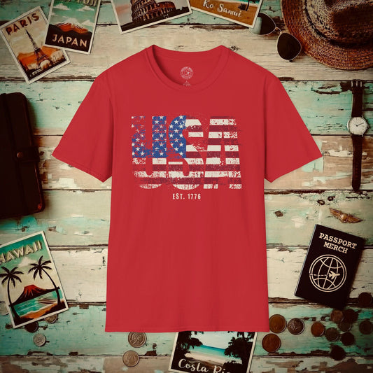 Vintage Distressed USA Letter Flag T-Shirt Red / S