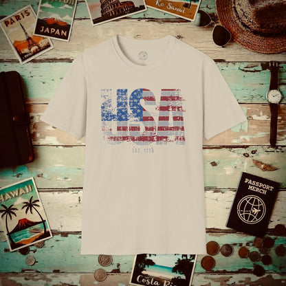 Vintage Distressed USA Letter Flag T-Shirt Sand / S