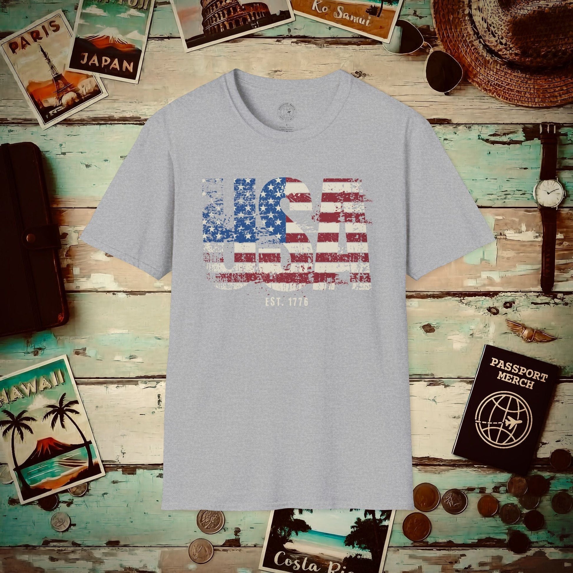 Vintage Distressed USA Letter Flag T-Shirt Sport Grey / S
