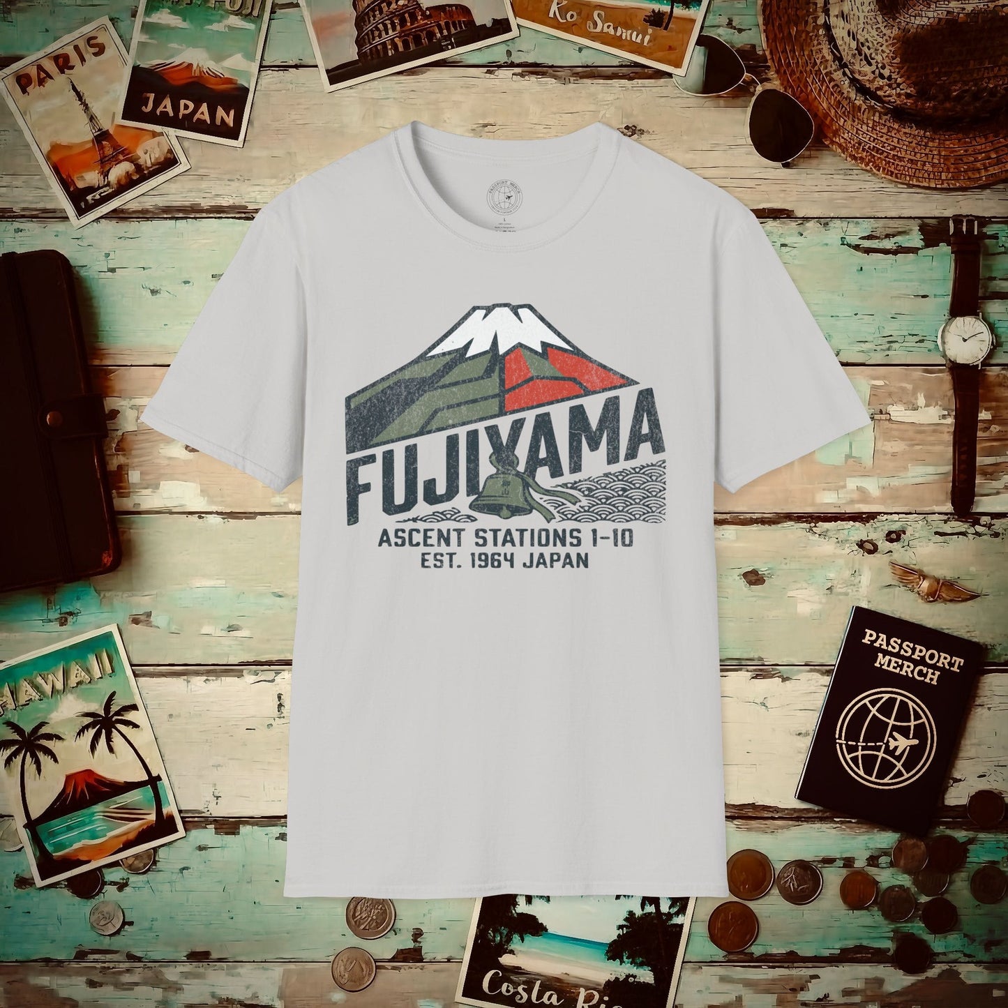 Vintage Fujiyama Geometric Ascent, Japan T-Shirt Ice Grey / S