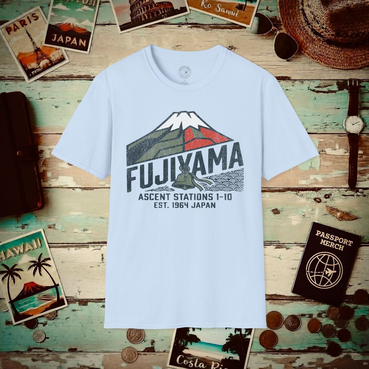 Vintage Fujiyama Geometric Ascent, Japan T-Shirt Light Blue / S