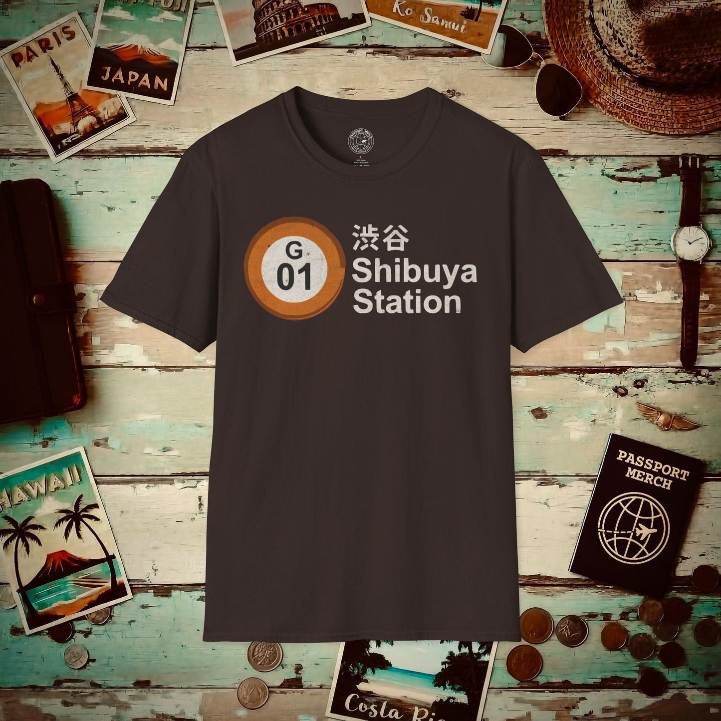 Vintage Ginza Line G-01 Shibuya Station, Japan T-Shirt Dark Chocolate / S