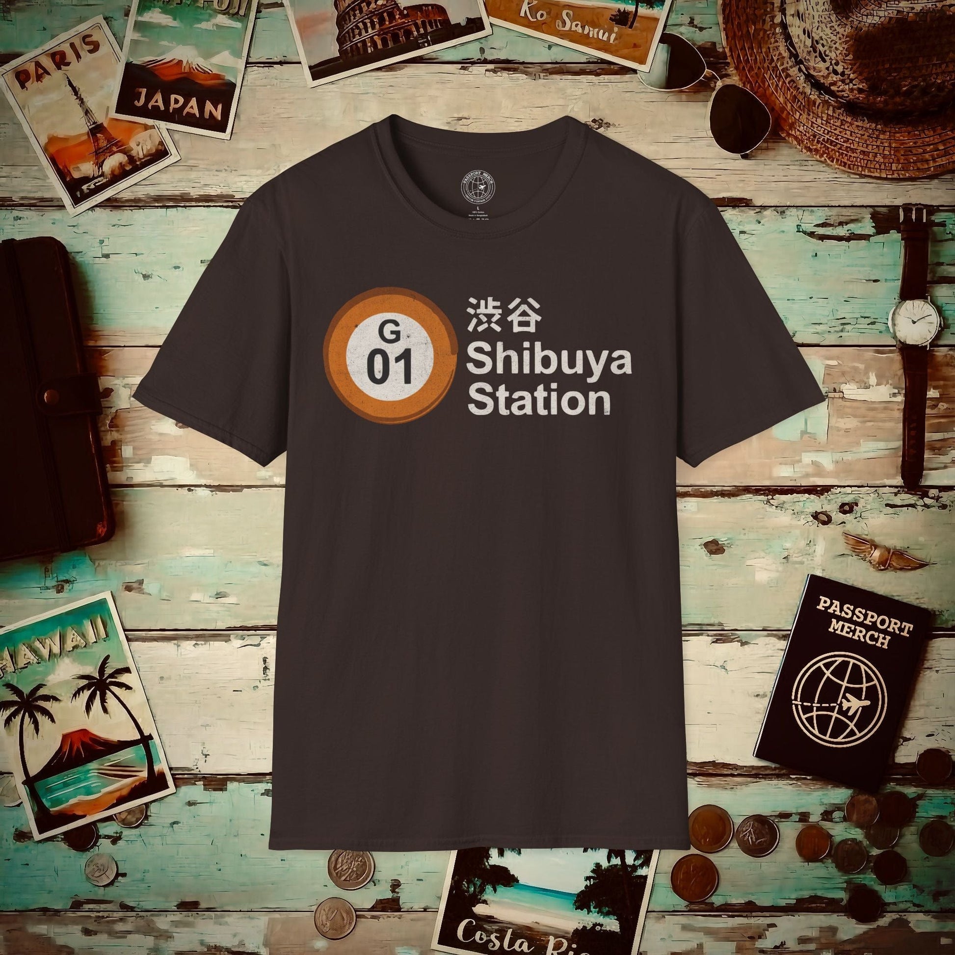 Vintage Ginza Line G-01 Shibuya Station, Japan T-Shirt Dark Chocolate / S