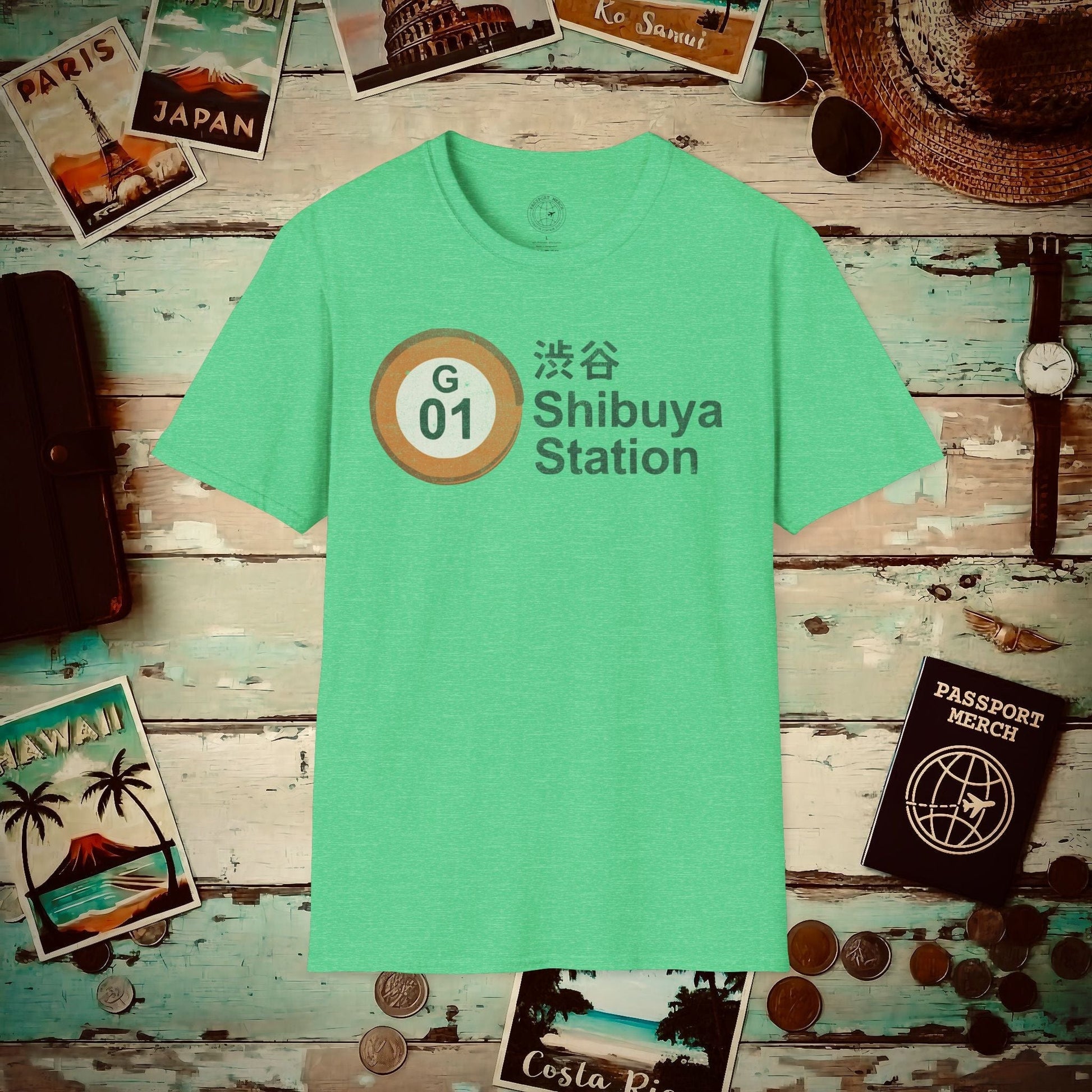 Vintage Ginza Line G-01 Shibuya Station, Japan T-Shirt Heather Irish Green / S