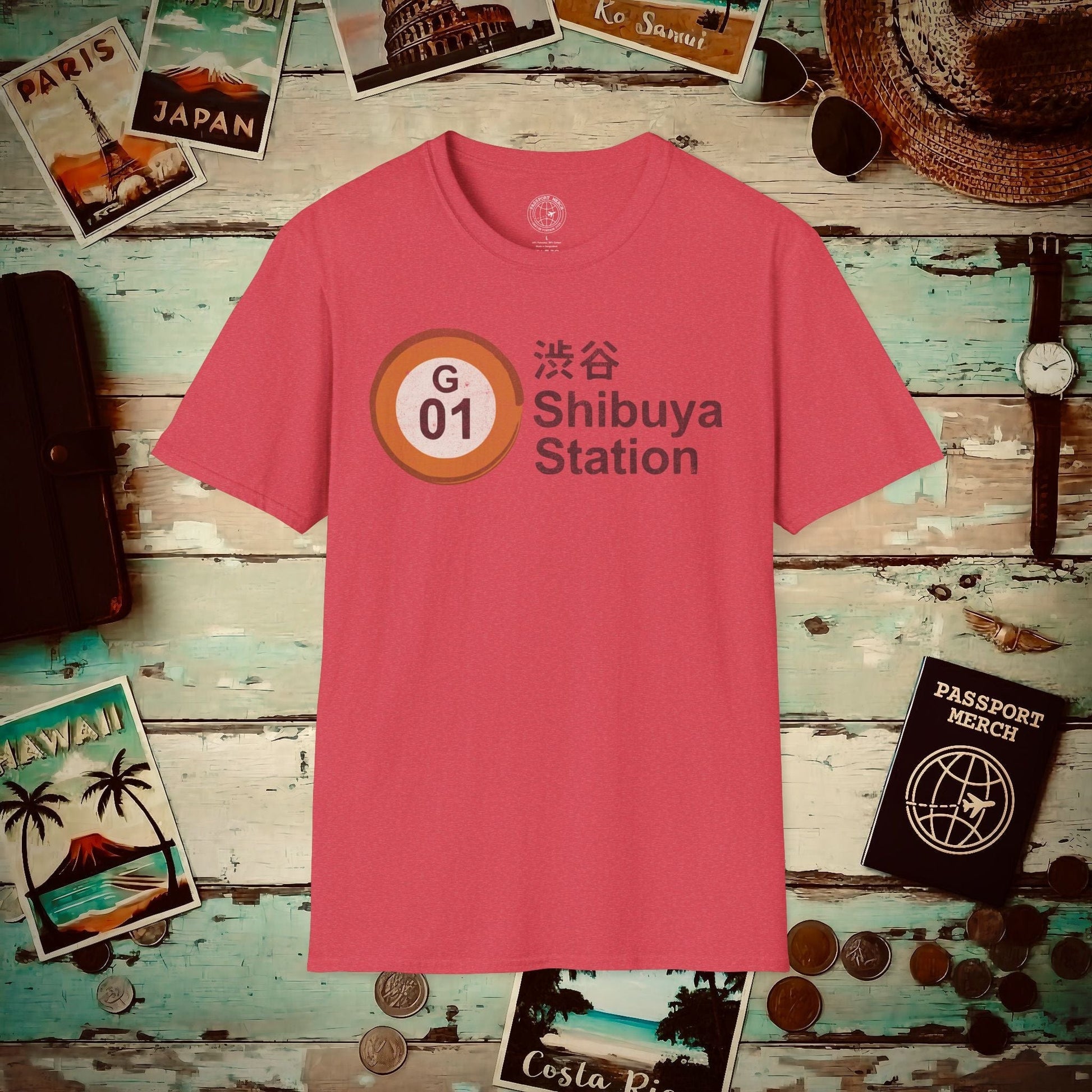 Vintage Ginza Line G-01 Shibuya Station, Japan T-Shirt Heather Red / S